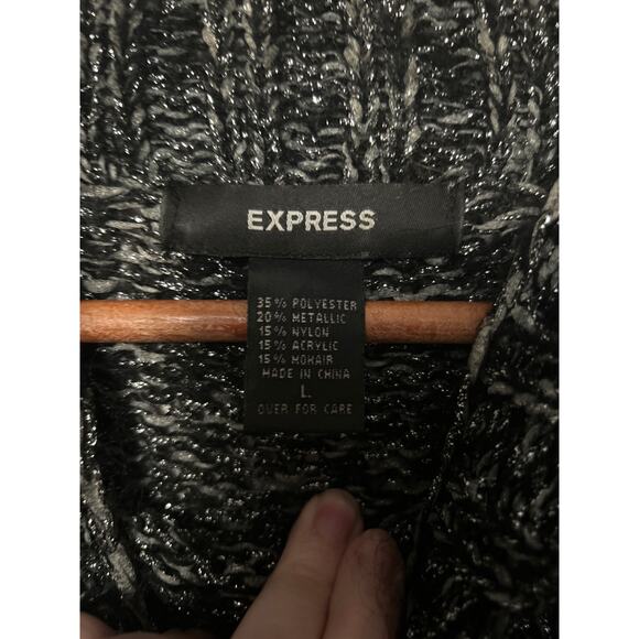 Express Women's Black Silver Metallic Marled Mock Neck Sweater Large - Picture 5 of 9